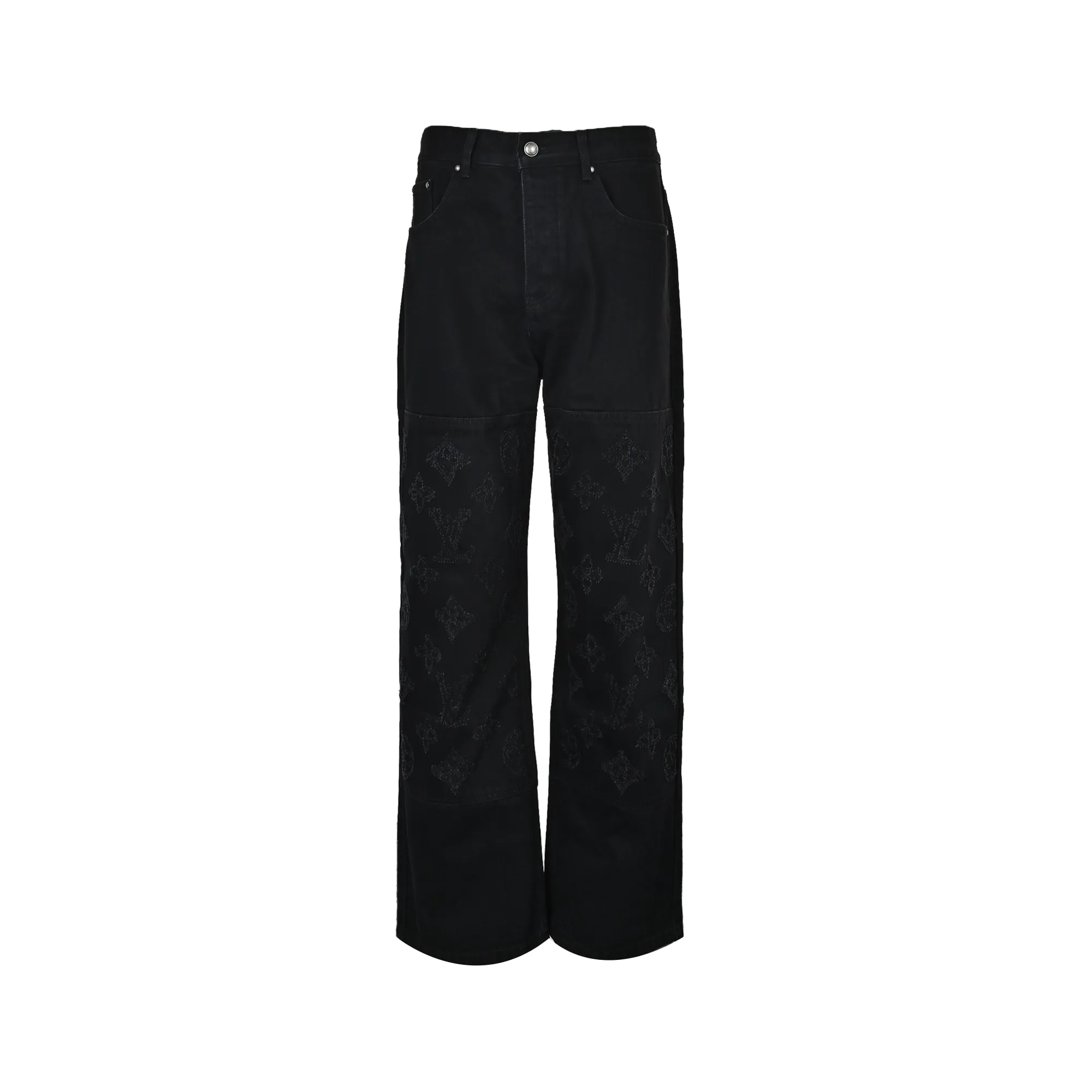 Louis Vuitton/Louis Vuitton 26ss embroidered ripped logo jeans